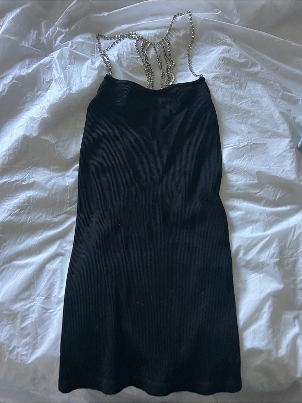 Zara Black Ribbed dress with Silver Chain Straps